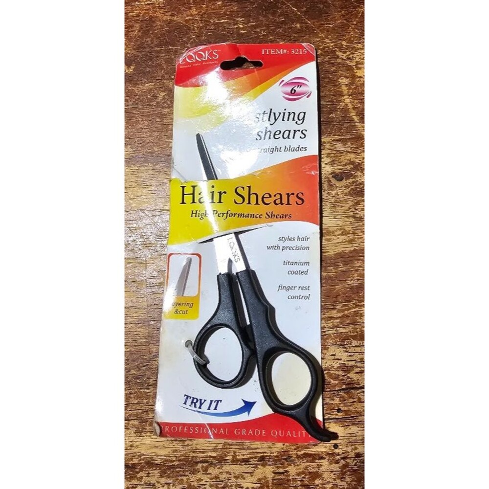 LQQKS Stlying Shears Straight Blades High Performance Black Handle, 6" #3215